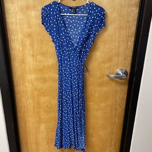 Forever 21 Blue and White Polka Dot Wrap Dress